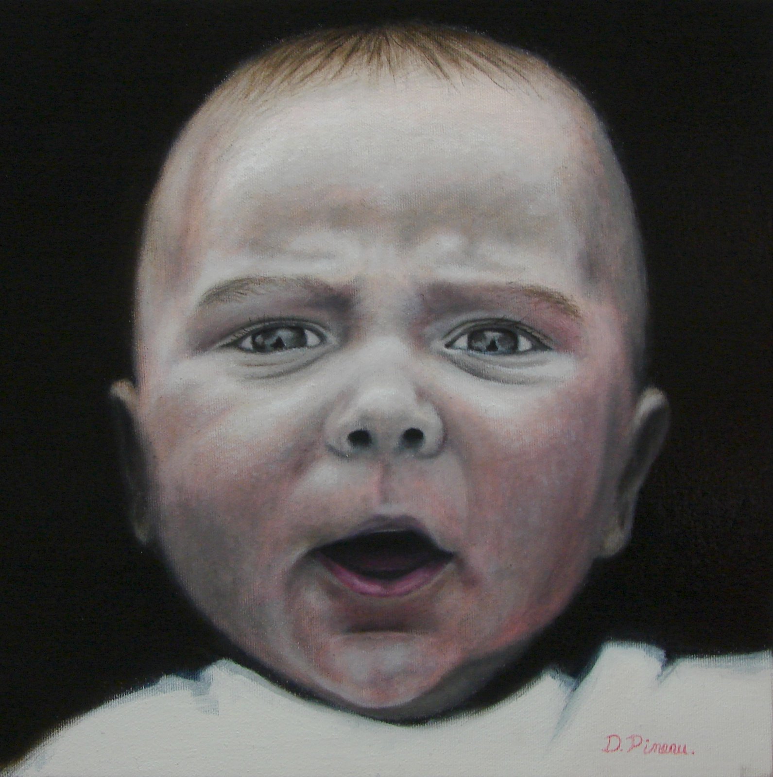 Bébé, peinture à l’huile sur toile par Daniel Pineau